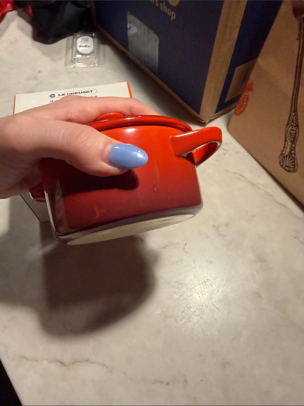 Two Le Creuset Red Mini Round Stoneware Cocotte